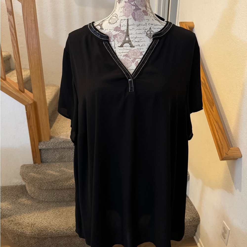 Torrid Black Polo Collar Short Sleeve Blouse